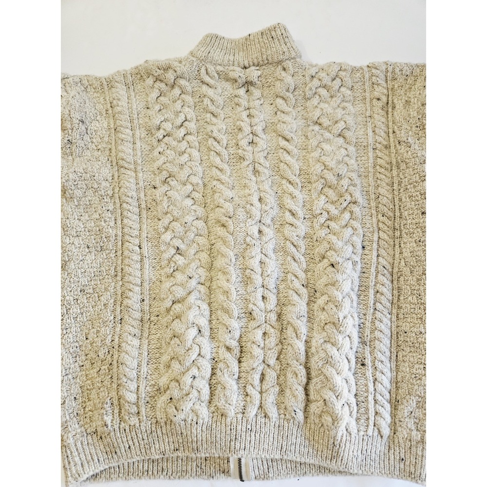 Carraig Donn Sweater Womens XL Beige Cable Knit 100% Wool Sweater Ireland Zip - Picture 9 of 9